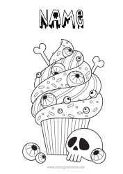 Free colouring Cake Halloween Skull Day of the Dead Treats, sweets Fairy cake Eye