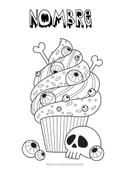 Colorear para personalizar Tarta Halloween Calavera Día de los Muertos Golosinas Magdalena Ojo