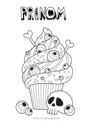 Coloriage à personnaliser Gâteau Halloween Crâne Día de los Muertos Gourmandises, sucreries Cupcake Oeil