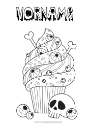 Kostenlose Malvorlage Kuchen Halloween Schädel Día de los Muertos Leckereien, Süßigkeiten Cupcake Auge