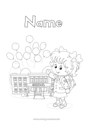 Free colouring Balloons Girl School Back to school Pupil