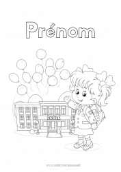 Coloriage gratuit Ballons Fille École Rentrée scolaire élève