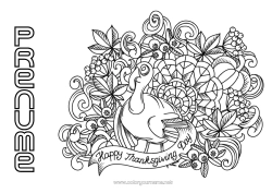 Desen liber de colorat Ziua Recunoștinței Curcan Toamnă Animale de fermă
