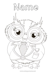 Free colouring Owl, Tawny owl Mistress/Master School Birds and flying mammals Glasses Education professions Back to school