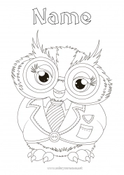 Free coloring Owl Teacher School Flying birds and mammals Glasses Education Professions Back to School