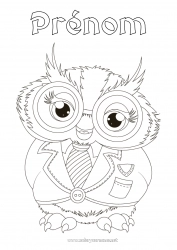 Coloriage gratuit Chouette, Hibou Maîtresse/Maître École Oiseaux et mammifères volants Lunettes Métiers de l'éducation Rentrée scolaire