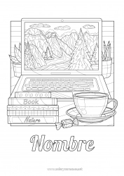 Dibujo libre Taza Bebidas Dibujos complejos para colorear Libro Lectura Lápiz Útiles escolares Ordenador