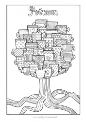 Coloriage gratuit Tasse Arbre Boisson Coloriages complexes