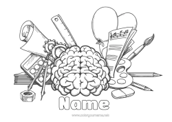 Colouring to customise Brush Pencil Crafts. Back To School Stationery Supplies Calculator Brain Compass