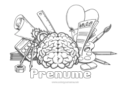 Pagină de colorat personalizată Pensulă Creion Meserii de artă Întoarcerea la școală Materiale școlare Calculator Creier Compas