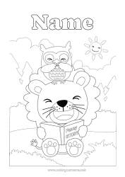 Free colouring Lion Owl, Tawny owl Animal Book Birds and flying mammals Wild animals of Africa Reading