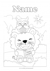 Coloring to customize Lion Owl Book Flying birds and mammals Wild animals of Africa Reading