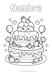 Colorear gratis Tarta Kawaii Cereza Frutas Fresa