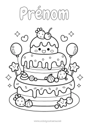 Coloriage gratuit Gâteau Kawaii Cerise Fruits Fraise