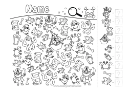 Colouring to customise Pirate Children's Activities Crab Search And Find Marine Or Aquatic Animals Octopus Count And Colour.