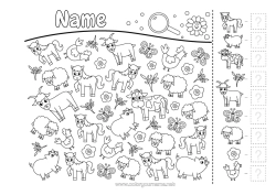 Colouring to customise Sheep Horse Hen Pig Children's Activities Animal Cow Search And Find Farm Animals Count And Colour.