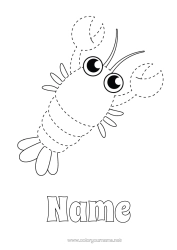 Colouring to customise Children's Activities Animal Easy Colouring Pages Trace And Colour. Marine Or Aquatic Animals Lobster