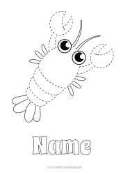 Free coloring Children's activities Easy coloring pages Trace and color Marine or aquatic animals Lobster