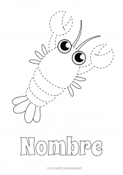 Colorear gratis Actividades para niños Animales Dibujos fáciles para colorear Trazo y color Animales marinos o acuáticos Langosta