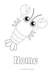 Desenho grátis Atividades para Crianças Animal Desenhos para colorir fáceis Rastreie e Pinte Animais marinhos ou aquáticos Lagosta
