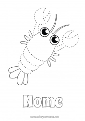 Disegno gratuito Attività per Bambini Animale Disegni da colorare facili Traccia e colora Animali marini o acquatici Aragosta