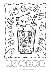 Colorear para personalizar Caramelos Cat Kawaii Frutas Bebidas Golosinas Fresa Perros y gatos Limonada Malvaviscos