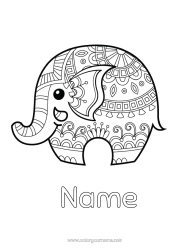 Free colouring Elephant Animal Zentangle Wild animals of Africa
