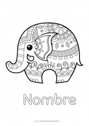 Colorear gratis Elefante Zentangle Animales salvajes de África