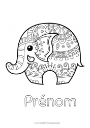Coloriage gratuit élephant Animal Zentangle Animaux sauvages d'Afrique