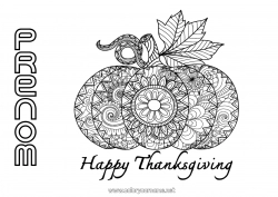 Coloriage gratuit Citrouille Thanksgiving Mandala Automne