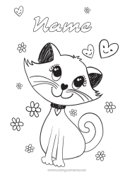 Colouring to customise Cute Heart Cat Animal Dogs And Cats Cartoon