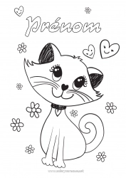 Coloriage gratuit Mignon Coeur Chat Animal Chiens et chats Dessin animé