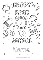 Colouring to customise Leaves Pencil Back To School "Happy Return To School!" Stationery Supplies Alarm Clock Painting