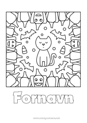 Gratis fargelegging Flaggermus Gresskar Svart katt Katt Halloween Hunder og katter Fugler og flygende pattedyr