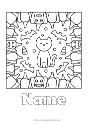 Free colouring Bat Pumpkin Black cat Cat Halloween Dogs and cats Birds and flying mammals