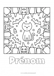 Coloriage gratuit Chauve-souris Citrouille Chat noir Chat Halloween Chiens et chats Oiseaux et mammifères volants