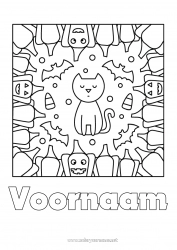 Gratis tekening Vleermuis Pompoen Zwarte kat Kat Halloween Honden en katten Vogels en vliegende zoogdieren