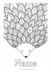 Free drawing Hedgehog Autumn Leaves Complex coloring pages Zentangle Forest animals