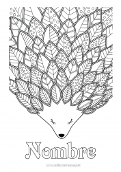 Colorear gratis Erizo Otoño Animales Hojas Dibujos complejos para colorear Zentangle Animales del bosque