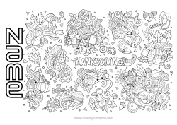 Colouring to customise Thanksgiving Autumn Cornucopia Thanksgiving Turkey
