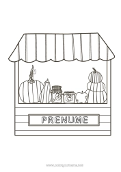 Pagină de colorat gratuită Dovleac Fermer. Meserii agricole Meserii în vânzări Stand - stand Gem