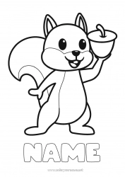 Free coloring Squirrel Animal Easy coloring pages Forest animals Acorn