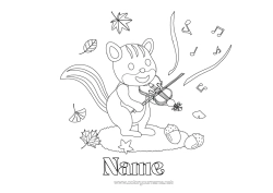 Colouring to customise Squirrel Autumn Animal Leaves Music Forest Animals Music Day Musical Instruments Violin Gland