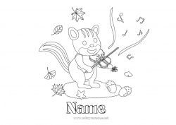 Free coloring Squirrel Autumn Animal Leaves Music Forest animals World Music Day Musical instruments Violin Acorn