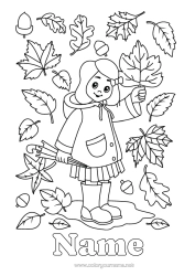 Free colouring Girl Autumn Leaves Gland