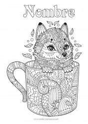 Colorear gratis Lobo Zorro Taza Animales Bebidas Dibujos complejos para colorear Zentangle Animales del bosque