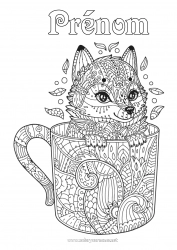 Dessin gratuit Loup Renard Tasse Animal Boisson Coloriages complexes Zentangle Animaux de la forêt