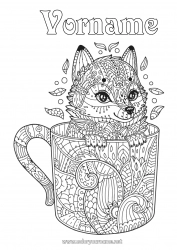 Kostenlose Malvorlage Wolf Fuchs Tasse Tier Getränk Komplexe Ausmalbilder Zentangle Waldtiere