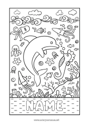 Coloring to customize Animal Dolphin Seahorse Marine or aquatic animals Octopus