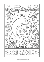 Coloriage gratuit Animal Dauphin Hippocampe Animaux marins ou aquatique Pieuvre, poulpe